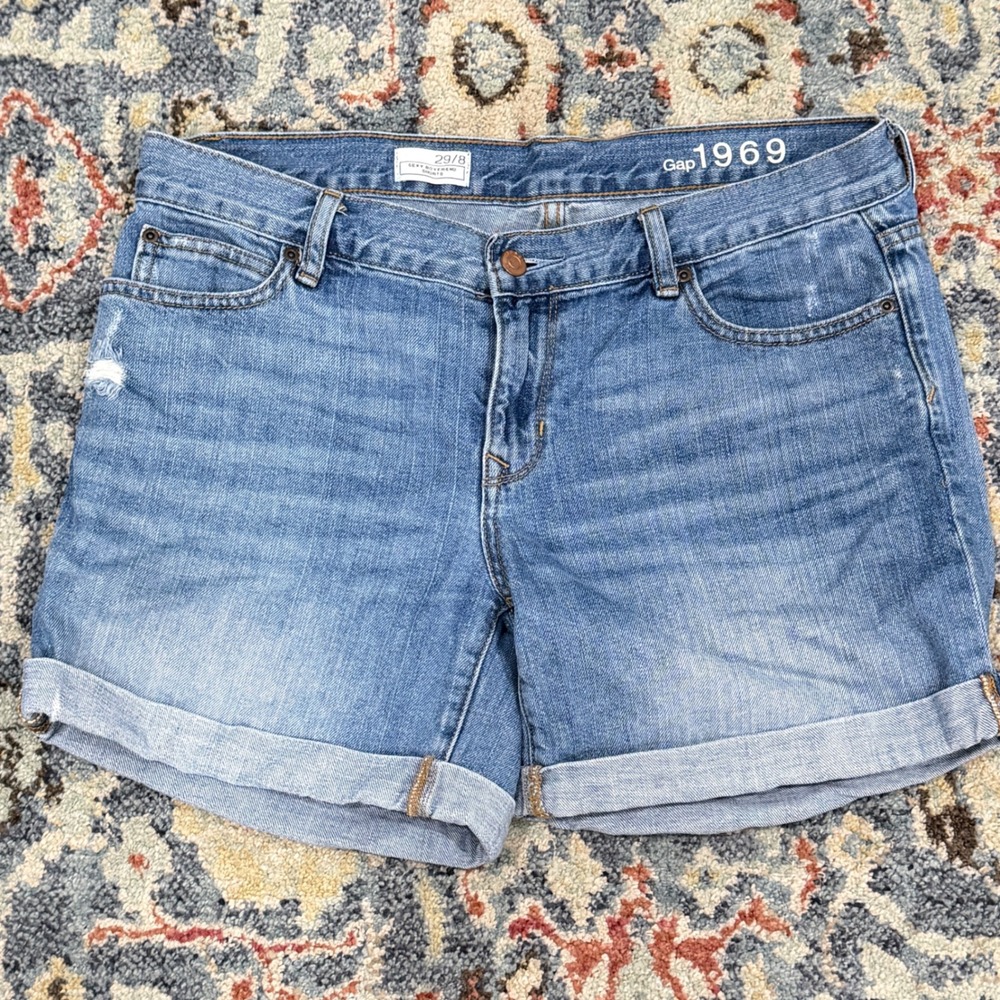 Gap 1969 Sexy Boyfriend Shorts Women 29/8 Blue Denim Cuffed Casual EUC